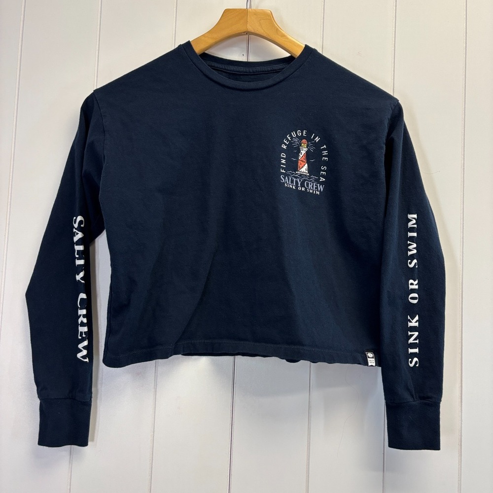 Salty Crew Women Beach Ocean Cropped Long Sleeve Tee Size XS Travel Adventure